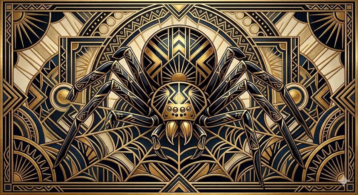 Art deco-style spider with 8 legs